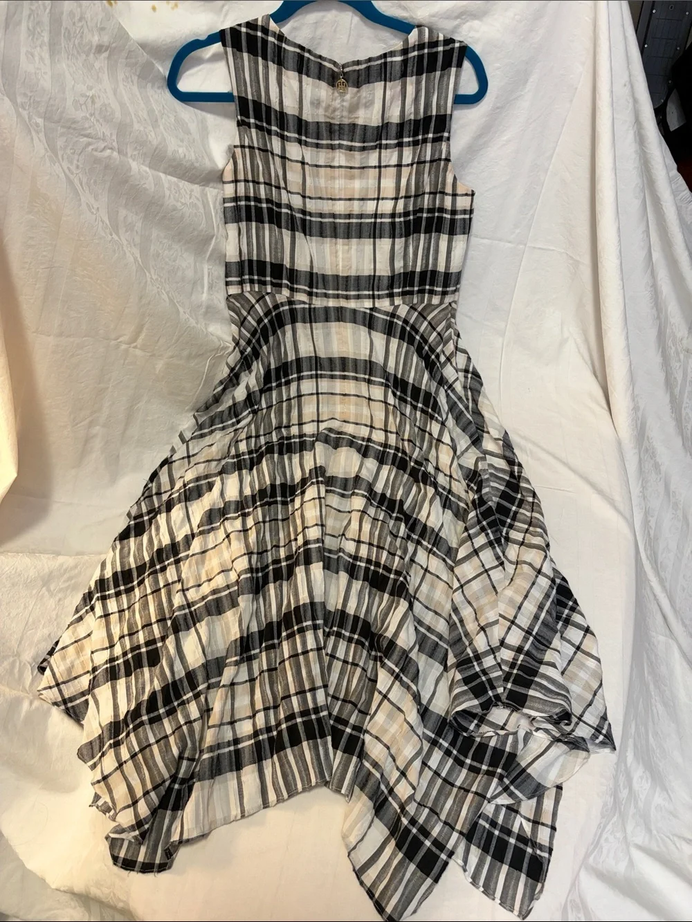 Tommy Hilfiger Black and Cream Plaid Sleeveless Fit-and-Flare Dress